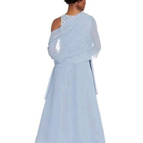 J Kara Beaded A-Line Gown and Scarf SilverWhite 14 - Picture 3 of 3